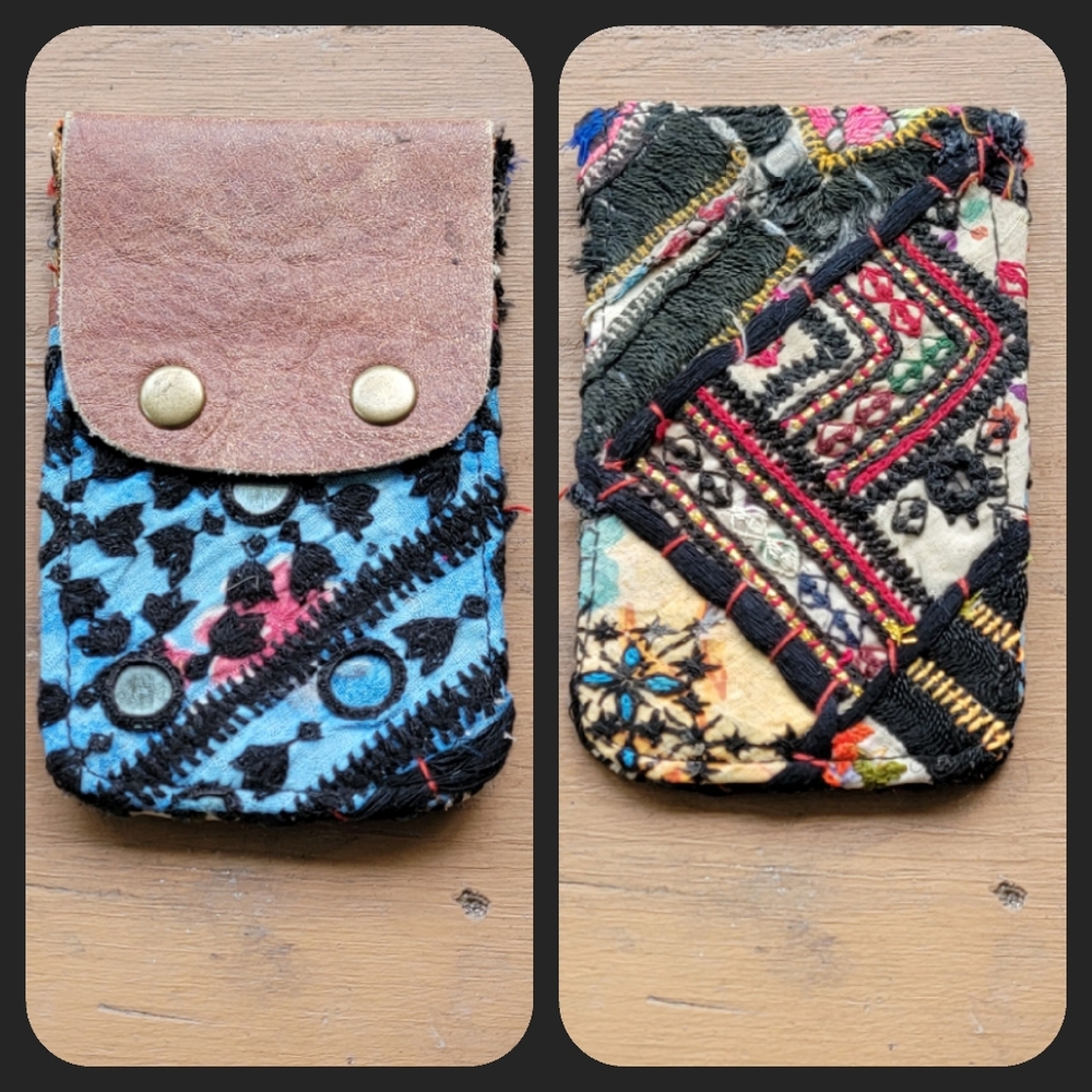 🫡🧀 Free People Boho Embroidered Repurposed vtg banjara hippie Wallet card case